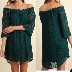 UMGEE Green Lace Off-The-Shoulder Dress